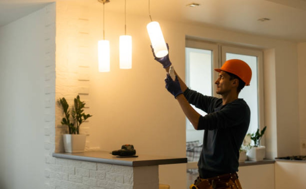 Professional light installation in loft-style room