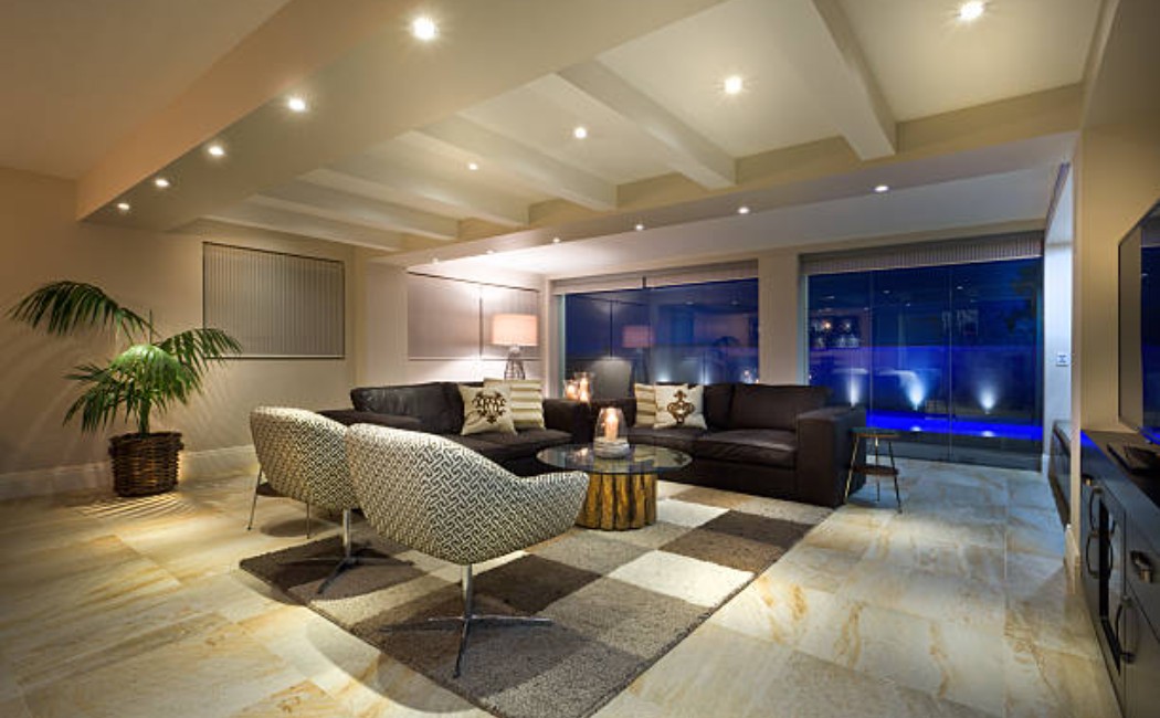 Living room LED ceiling lights installed by lighting experts