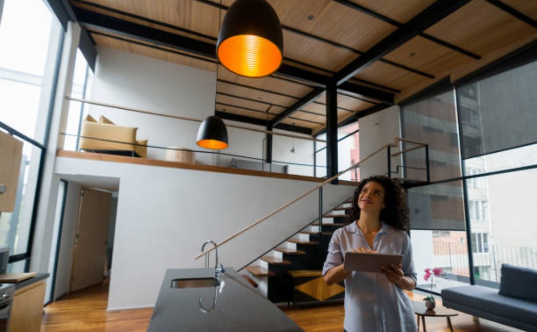 Home automation system controlling interior lights on a mobile device.