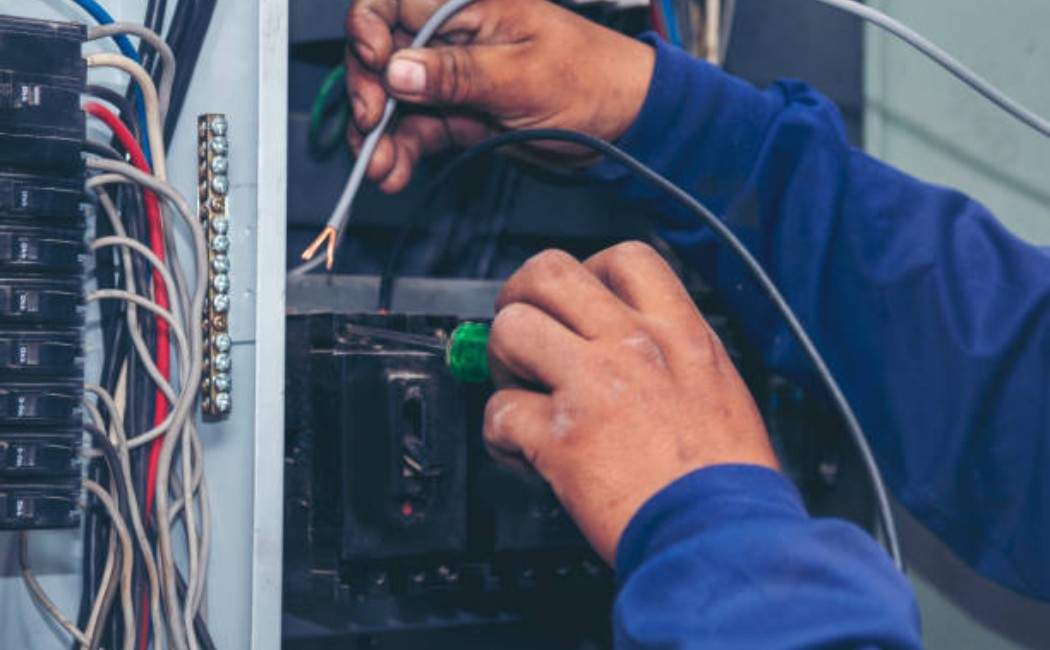 Electrician troubleshooting wires in an electrical box